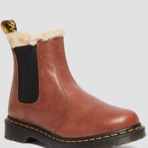 Dr Martens Brown Leather Fur-Lined Chelsea Boots SIZE 7 New